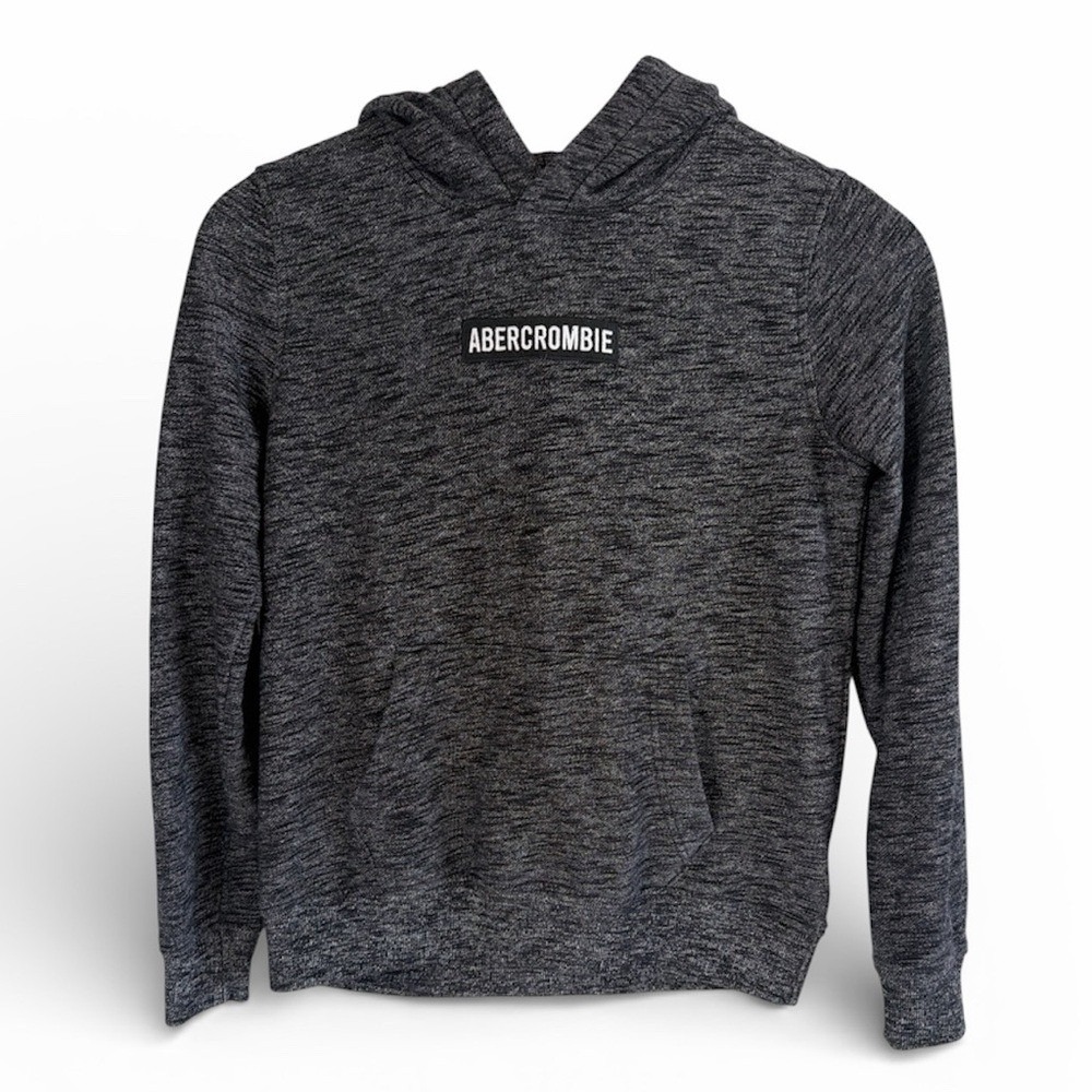Abercrombie Kids Hoodie Unisex 14 Charcoal Gray Marled Logo Pullover Sweatshirt